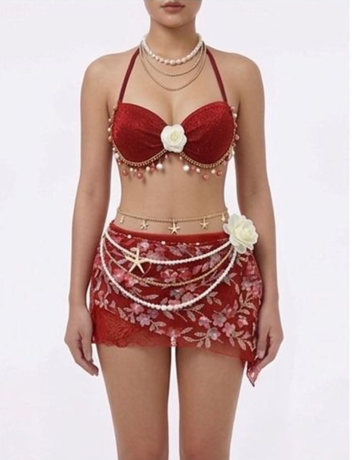 Red Mermaid Swimwear Set