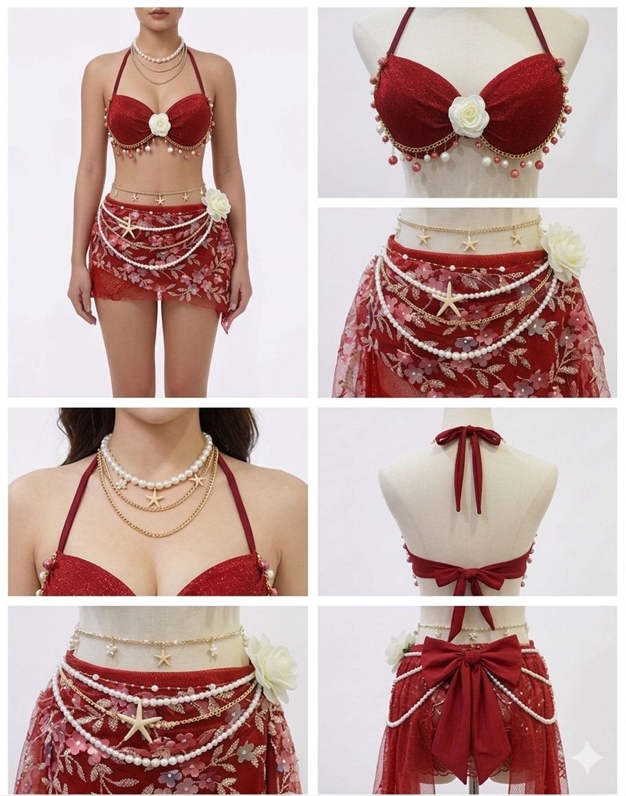 Red Mermaid Swimwear Set